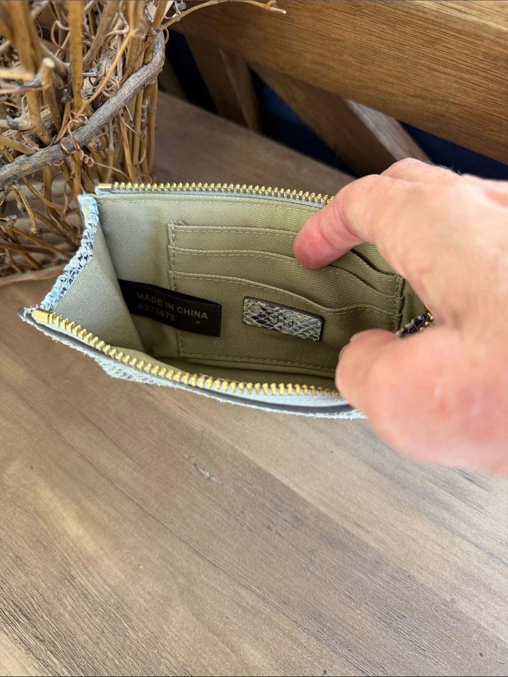 G.I.L.I. Snake-Print Zip Pouch Wallet in Light Blue and Beige